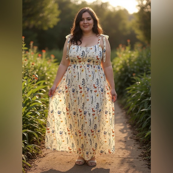 Ladies Floral Maxi Dress with Tie Straps & Pockets (NWOT) - Picture 2 of 10